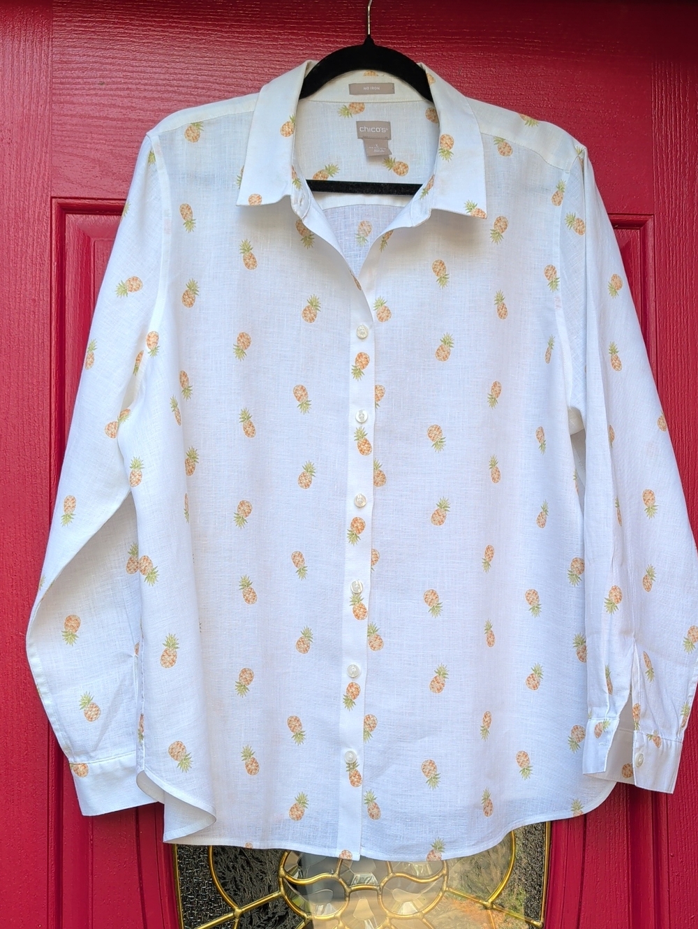 NWOT - Chico's Linen Pineapple-Print Button-Down Shirt